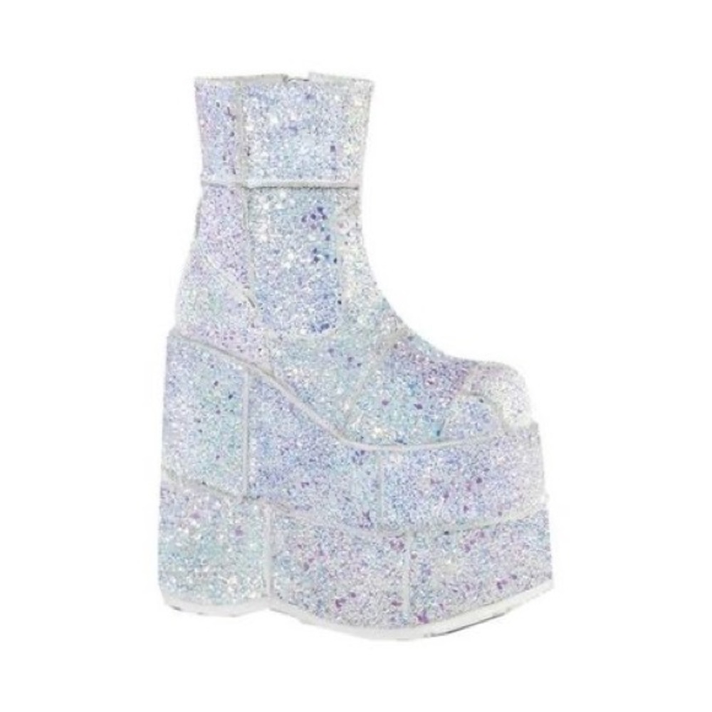 Demonia White Glitter Boots